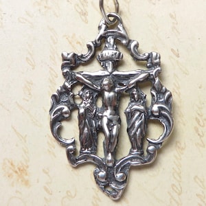 Spanish Crucifix Medal - Sterling Silver Antique Replica