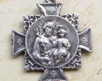 Medalla de la Cruz de San José - Réplica antigua en plata de ley - Patrón de los padres