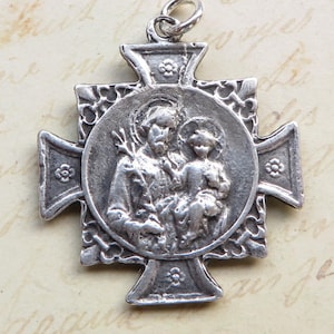 St Joseph Cross Medal - Sterling Silver Antique Replica - Patron of fathers