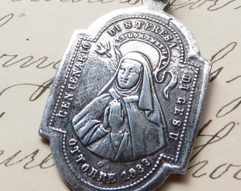 St Teresa / Theresa of Avila Medal - Sterling Silver Antique Replica - Patron of sick people