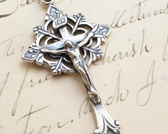 Trefoil Crucifix - Sterling Silver Antique Replica