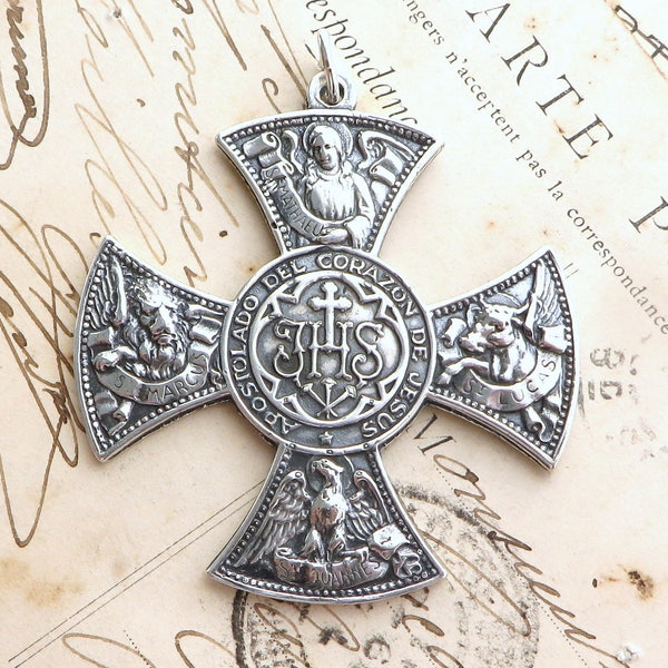 Four Gospels Large Cross - Sterling Silver Antique Replica