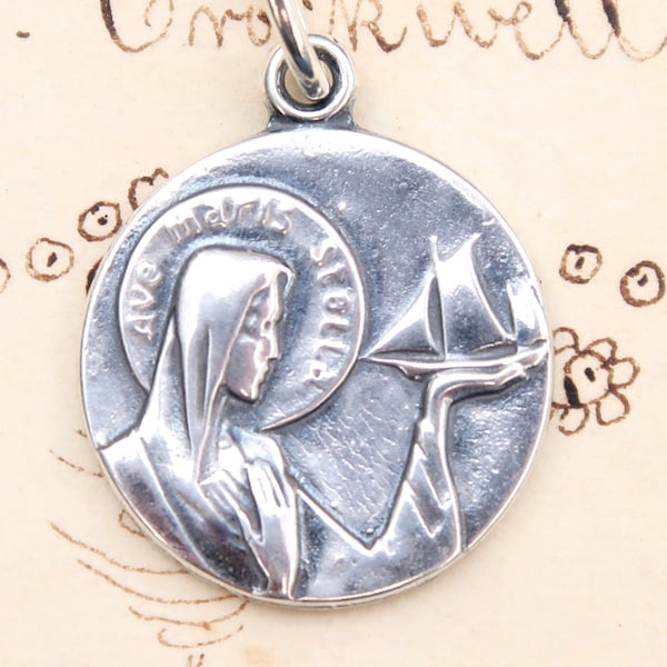 Stella Maris Sailor's/Virgin Mary Star of the Sea Medal - Sterling Silver Antique Replica