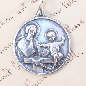 St Joseph Workbench Medal - Sterling Silver Antique Replica - Patron of fathers and grandfathers