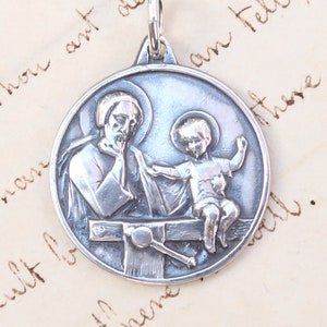 Médaille d&#39;établi de Saint-Joseph - Réplique antique en argent sterling - Patron des pères et des grands-pères