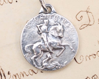 St George Medal - Patron of horseback riders, skin diseases, and England - Sterling Silver Antique Replica