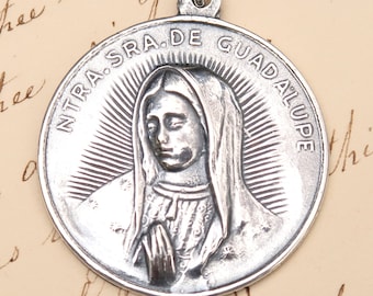 Our Lady of Guadalupe Prayer Medal - Sterling Silver Antique Replica - Patron of Mexico