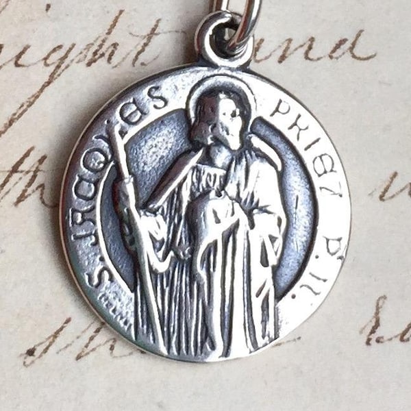 St James Medal - Patron of arthritis and pharmacists - Sterling Silver Antique Replica