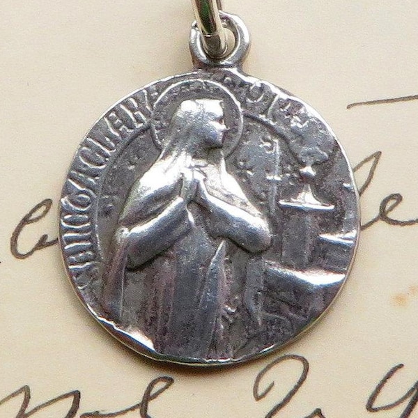 St Clare / Claire of Assisi - Sterling Silver Antique Replica - Patron of TV & knitters