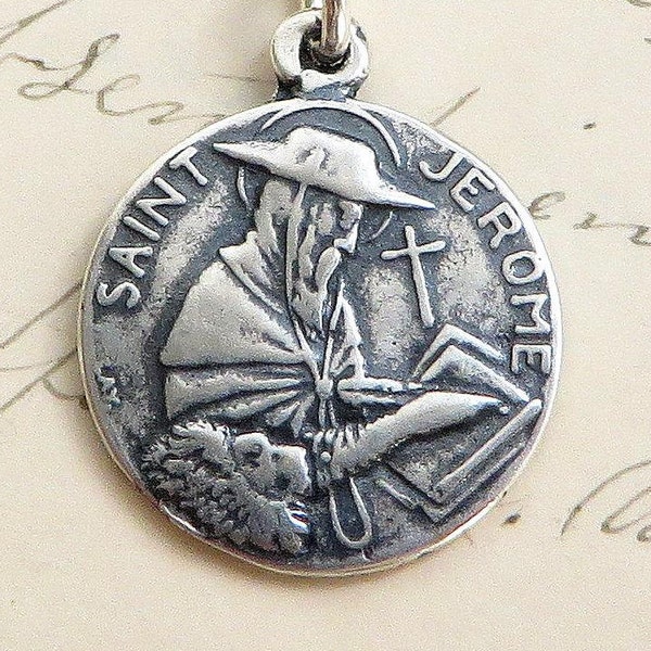 St Jerome Medal - Sterling Silver Antique Replica - Patron of librarians, translators and students
