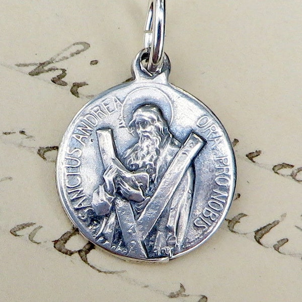 St Andrew Cross Medal - Patron of Fishermen and Unmarried Women - Sterling Silver Antique Replica