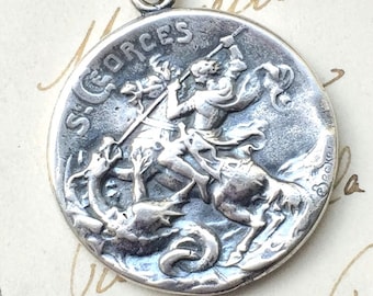 St George Medal - Sterling Silver Antique Replica - Patron of horseback riders, skin diseases, and England