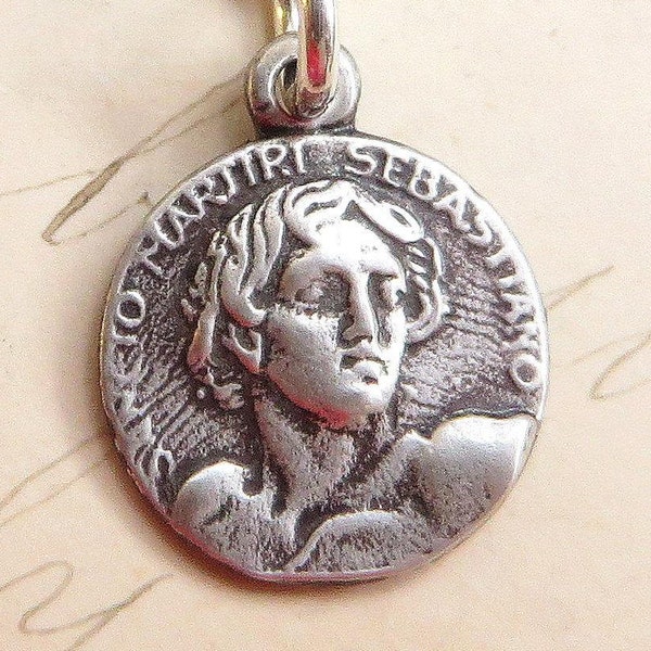 St Sebastian Small Medal - Sterling Silver Antique Replica- Patron of athletes & soldiers