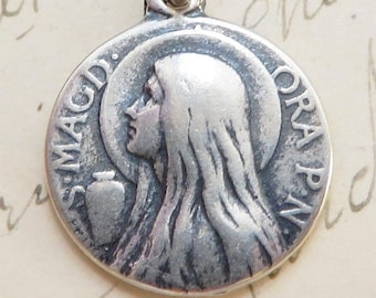 St Mary Magdalen Medal - Sterling Silver Antique Replica - Patron of repentant sinners