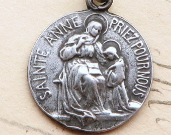 Médaille Sainte-Anne - Réplique antique en argent sterling - Patronne des mères et des femmes au foyer