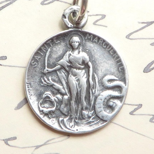 St Margaret Medal - Sterling Silver Antique Replica - Patron of pregnant women and nurses