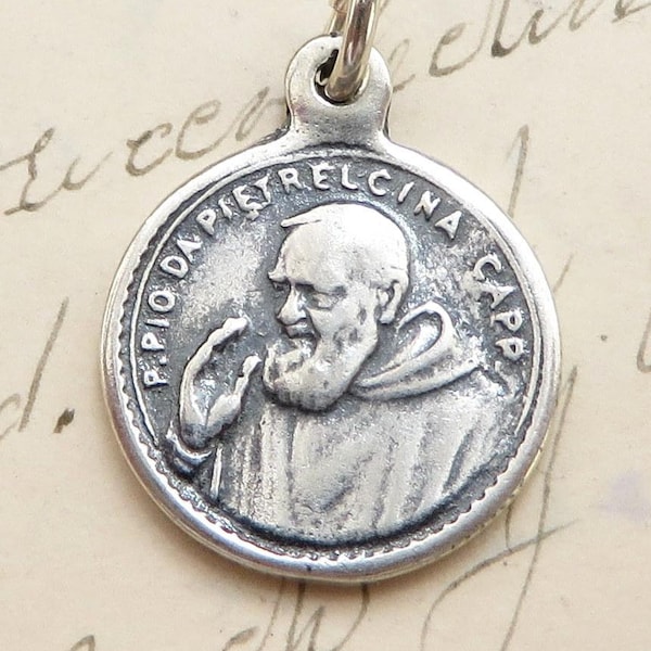 St Padre Pio Medal - Patron of adolescents and stress relief - Sterling Silver Antique Replica