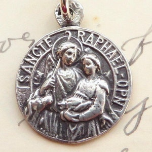 Archangel St Raphael Medal - Sterling Silver Antique Replica - Patron of doctors, nurses and healing