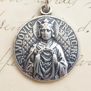 St Louis Medal - Patron of bridegrooms, parents and barbers - Sterling Silver Antique Replica