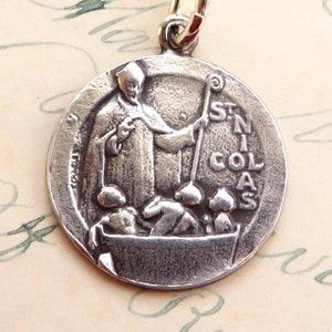St Nicholas Medal Sterling Silver Antique Replica Patron of children, against robbery image 1