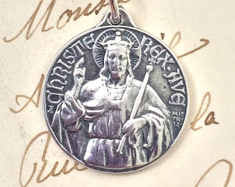 Christ the King Medal  -  Sterling Silver Antique Replica