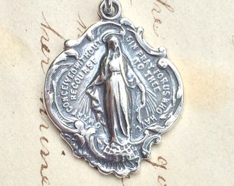 Miraculous Virgin Mary Medal - Sterling Silver Antique Replica