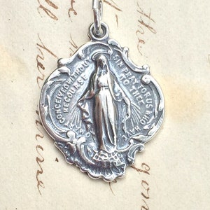 Miraculous Virgin Mary Medal - Sterling Silver Antique Replica