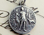 St Hubert St Roch Medal - Sterling Silver Antique Replica - Patron of hunters dogs
