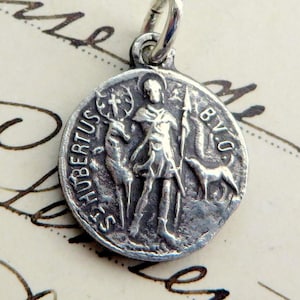 St Hubert / St Roch Medal - Sterling Silver Antique Replica - Patron of hunters & dogs