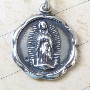 Our Lady of Guadalupe / St Christopher Medal - Sterling Silver Antique Replica