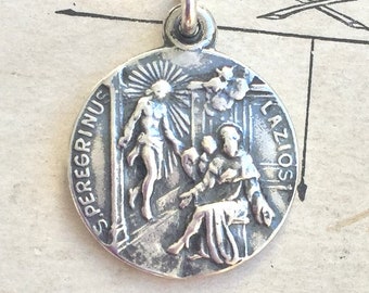 St Peregrine/Our Lady of Sorrow Medal - Sterling Silver Antique Replica - Patron of cancer patients