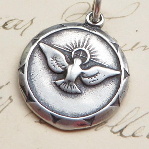 Confirmation Medal with Dove - Sterling Silver Antique Replica