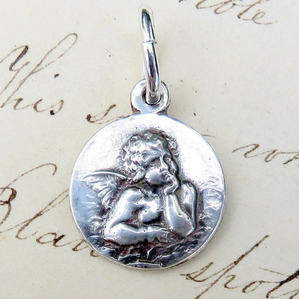 Médaille de l'ange gardien - Réplique antique en argent sterling