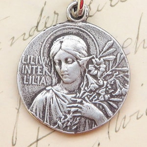Lily Among Lilies Virgin Mary Medal - Sterling Silver Antique Replica