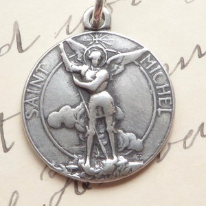 St Michael the Archangel Medal - Sterling Silver Antique Replica - Patron of police, soldiers, EMTs & against temptations