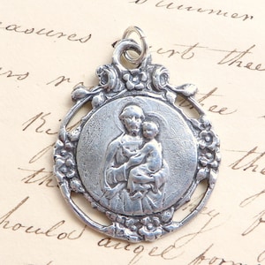 St Joseph Wreath Medal - Sterling Silver Antique Replica - Patron of fathers
