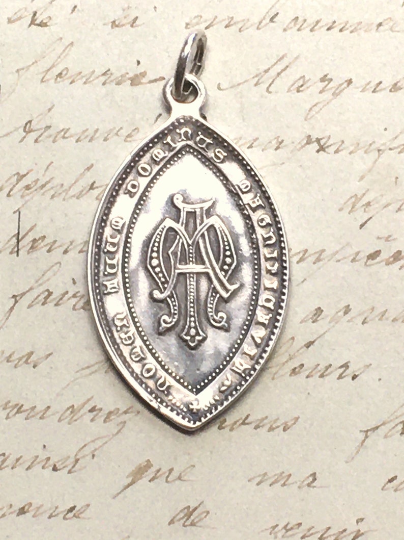 Our Lady of Lourdes Virgin Mary Medal - Sterling Silver Antique Replica ...