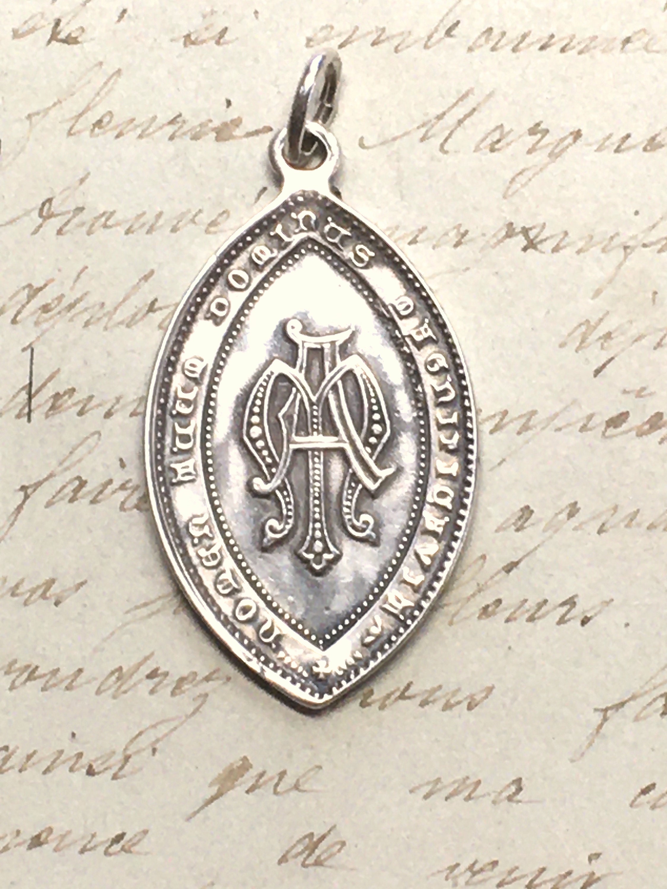 Our Lady of Lourdes Virgin Mary Medal - Sterling Silver Antique Replica ...