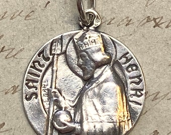 St Henry Medal - Sterling Silver Antique Replica - Patron of disabled people & couples dealing with infertility