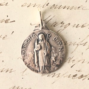 St Bridget of Sweden Medal - Patron of widows - Sterling Silver Antique Replica