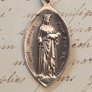 St Dymphna Medal - Sterling Silver Antique Replica - Patron of mental health & against anxiety