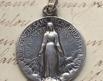 Miraculous Virgin Mary Medal - Sterling Silver Antique Replica