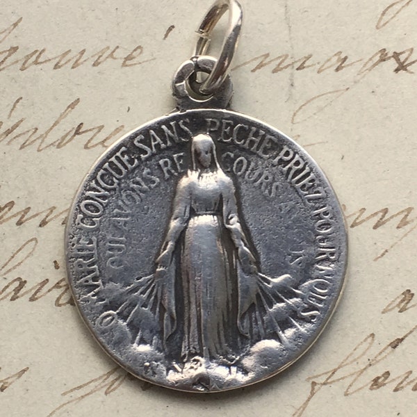 Miraculous Virgin Mary Medal - Sterling Silver Antique Replica