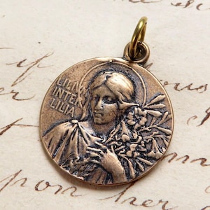 Lily Among Lilies Virgin Mary Bronze Medal - Antique Replica