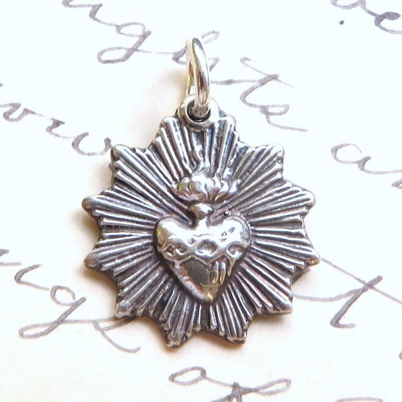 Sterling Silver Antiqued Sacred Heart of Jesus Medal