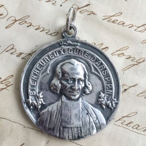 St John Vianney / Curé d&#39;Ars / St Philomena Medal - Sterling Silver Antique Replica - Patron of priests
