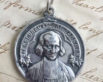 St John Vianney / Curé d'Ars / St Philomena Medal - Sterling Silver Antique Replica - Patron of priests