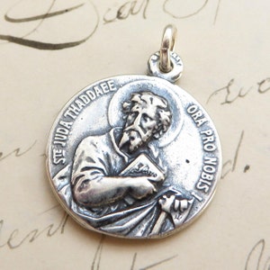 St Jude / St Joseph Medal - Sterling Silver Antique Replica - Patron of lost causes / Patron of fathers