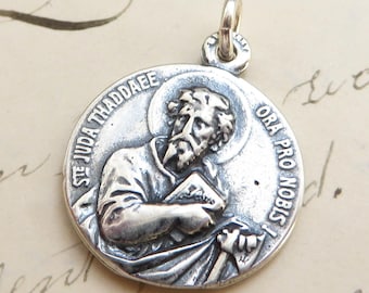 St Jude / St Joseph Medal - Sterling Silver Antique Replica - Patron of lost causes / Patron of fathers