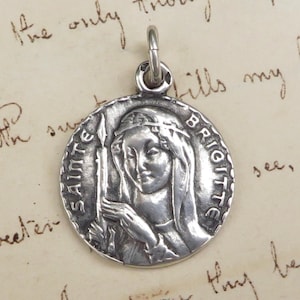 St Brigid / Bridget of Sweden Medal - Patron of widows - Sterling Silver Antique Replica